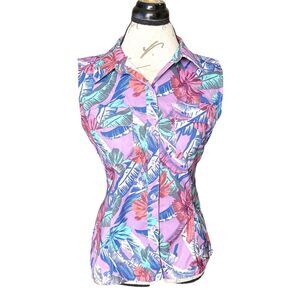 Reel Legends Womens Blouse Sz PS Petite Small Mariner Poly Sleeveless Vented